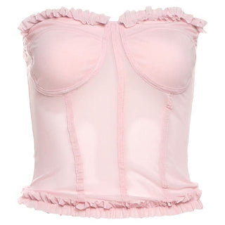 Sweetheart neck ruffle mesh backless top