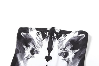 One shoulder mesh patchwork ruffle abstract 2 piece mini dress