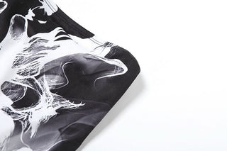 One shoulder mesh patchwork ruffle abstract 2 piece mini dress