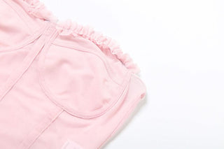 Sweetheart neck ruffle mesh backless top