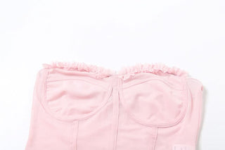 Sweetheart neck ruffle mesh backless top