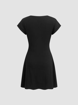 Cotton-blend Round Neckline Ruched Mini Dress