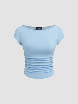 Boat Neck Ruched Tee