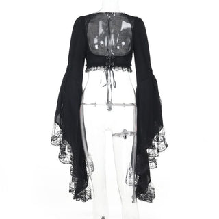 Long flared sleeve lace hem shrug top