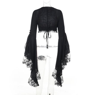 Long flared sleeve lace hem shrug top