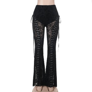 Lace up lace high rise pant