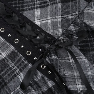 Plaid lace hem lace up cami mini dress