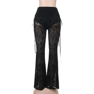 Lace up lace high rise pant