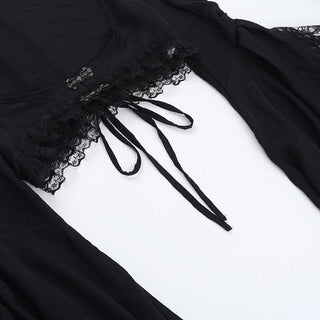 Long flared sleeve lace hem shrug top