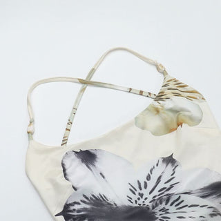 Flower print cross back lace up cami maxi dress