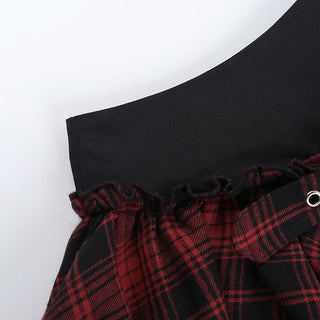 Plaid irregular lace hem metal chain mini skirt