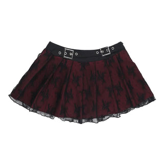 Pleated lace buckle mini skirt