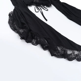 Long flared sleeve lace hem shrug top