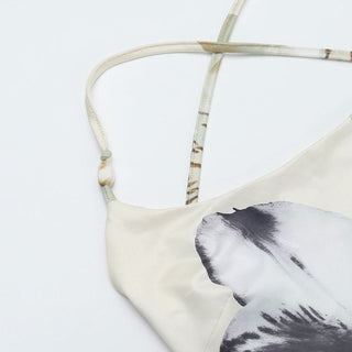 Flower print cross back lace up cami maxi dress