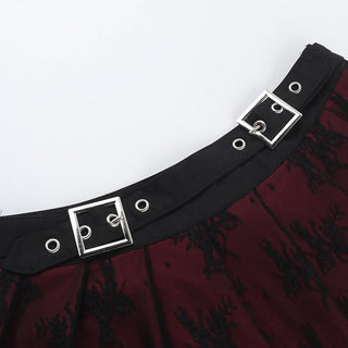 Pleated lace buckle mini skirt