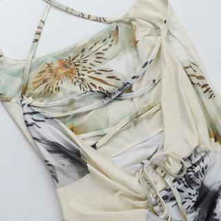 Flower print cross back lace up cami maxi dress