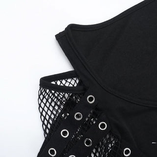 Off shoulder fishnet abstract top