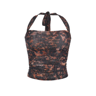 Halter print self tie crop top