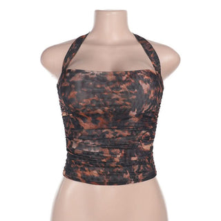 Halter print self tie crop top
