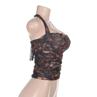 Halter print self tie crop top