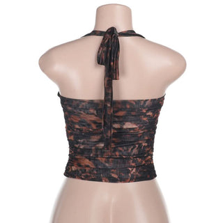 Halter print self tie crop top