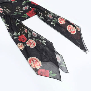 One shoulder flower print mesh hollow out cut out mini dress