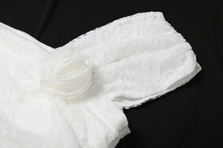 Off shoulder flower applique lace ruffle top