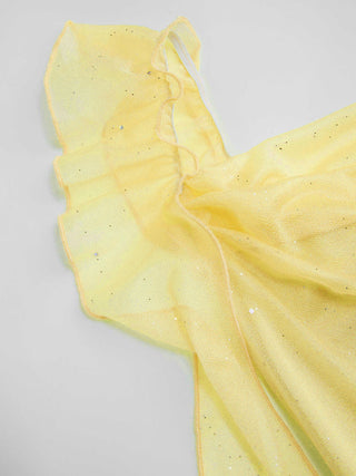 Cowl Neck Solid Glitter Ruffle Hem Maxi Dress