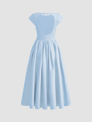 Sculptural Boat Neck Cut Out Backless Ruffle Maxi Dress