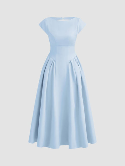 Sculptural Boat Neck Cut Out Backless Ruffle Maxi Dress
