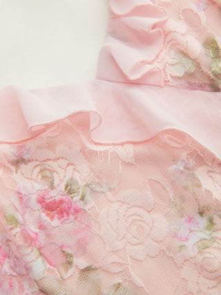 Lace V-neck Floral Ruffle Maxi Dress