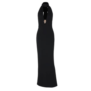 Halter v neck hollow out backless cut out maxi dress