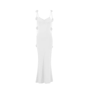 Ruched flower applique v neck cami maxi dress