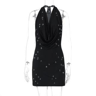 Halter self tie cowl neck backless mini dress