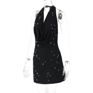 Halter self tie cowl neck backless mini dress