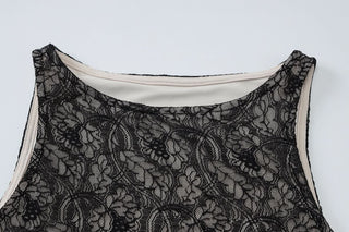 Crewneck lace patchwork ruched maxi dress