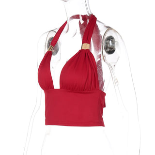 Ruched halter self tie v neck backless top