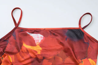 U neck print backless cami maxi dress