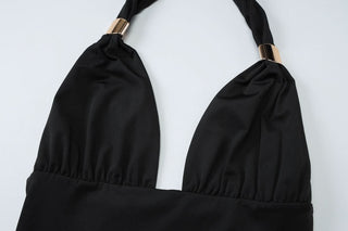 Ruched halter self tie v neck maxi skirt set