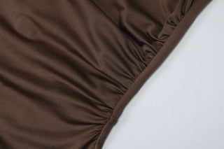 Irregular ruched zip-up crewneck slit midi dress