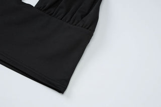 Ruched halter self tie v neck maxi skirt set