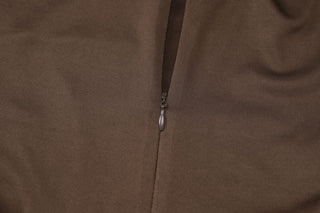 Irregular ruched zip-up crewneck slit midi dress