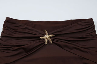 Off shoulder ruched slit tube maxi skirt set