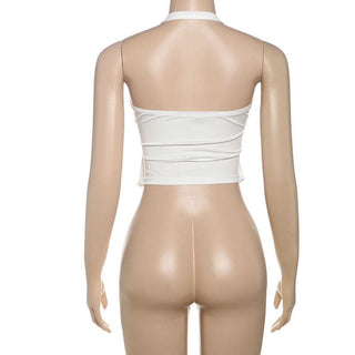 Halter hollow out ruched v neck backless cut out top