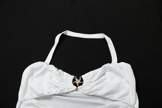 Halter hollow out ruched v neck backless cut out top