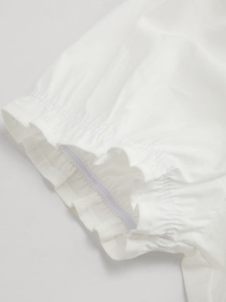 Cotton-blend V-neck Lettuce Trim Short Sleeve Blouse