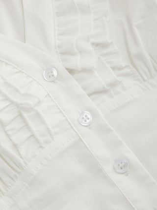 Cotton-blend V-neck Lettuce Trim Short Sleeve Blouse