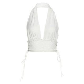 Halter self tie lace v neck backless top