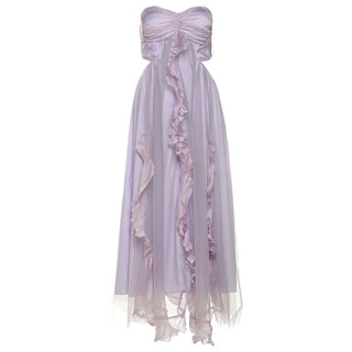 Sweetheart neck ruffle slit tube midi dress