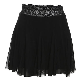 Lace hem A line mesh solid mini skirt